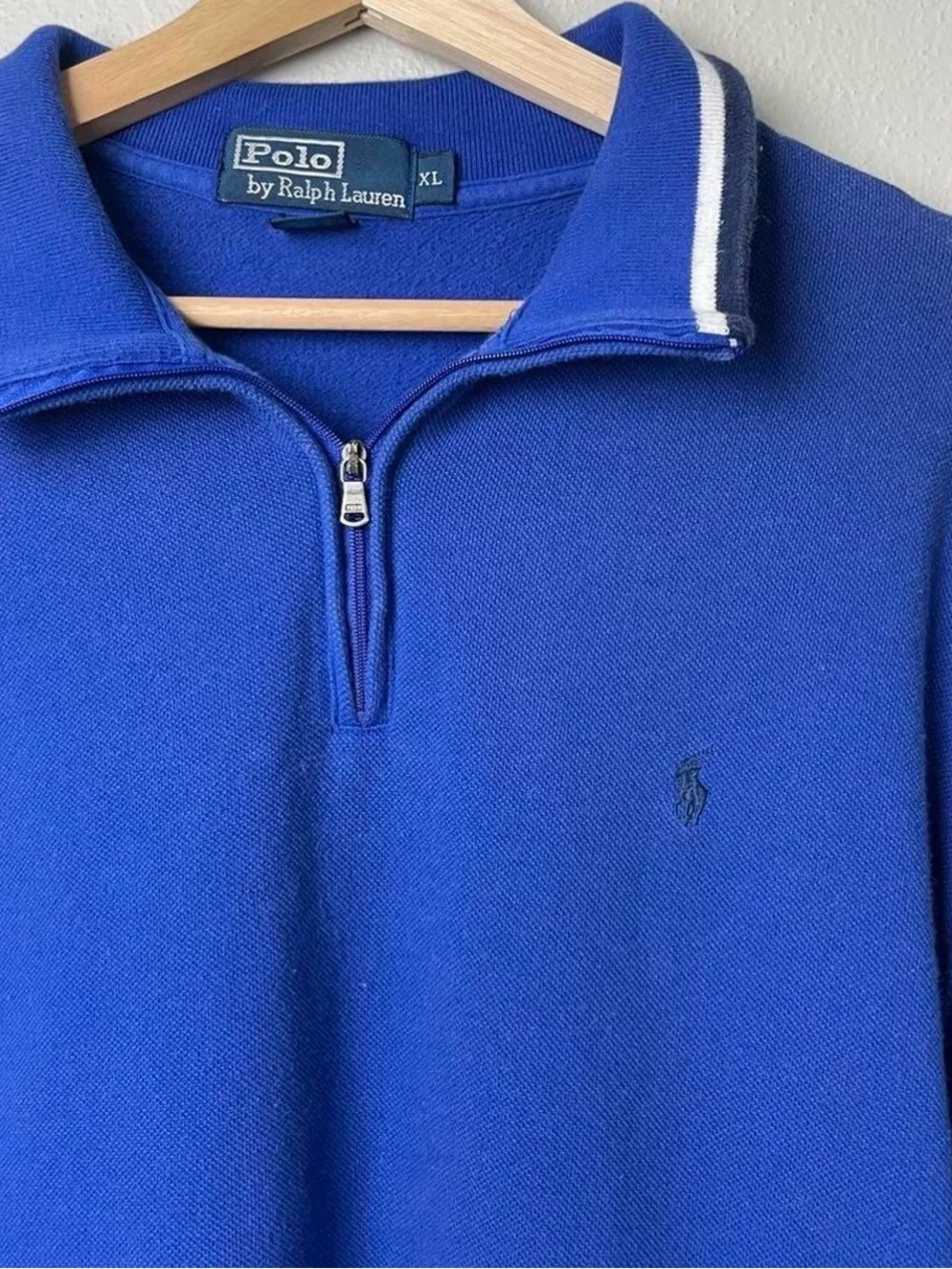 Ralph Lauren Royal Blue Quarter-Zip Polo with White-Trim Collar